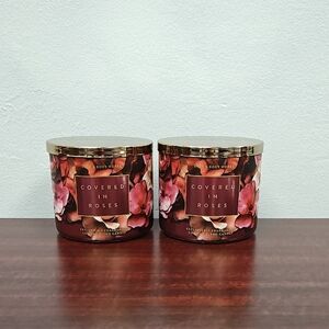 Bath & Body Works COVERED IN ROSES 3-Wick Candles - Set of 2